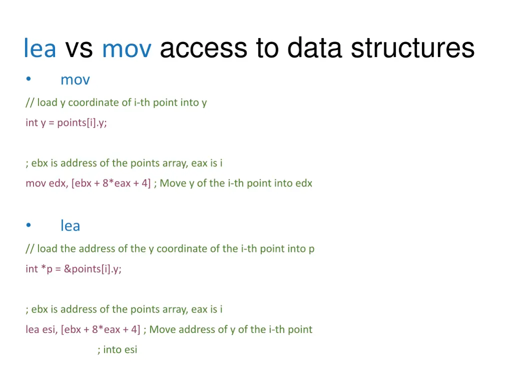 lea vs mov access to data structures mov