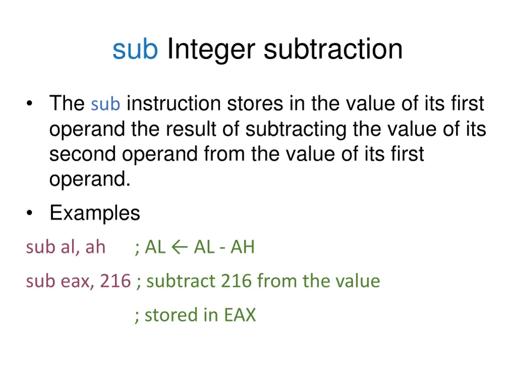 sub integer subtraction