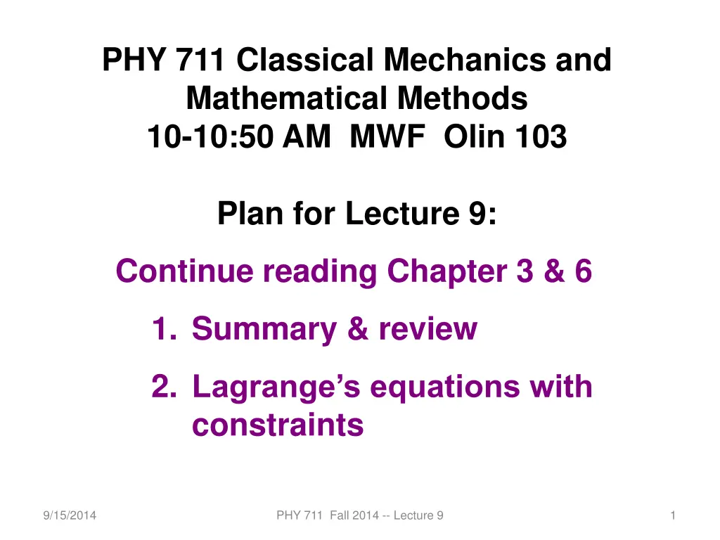 phy 711 classical mechanics and mathematical