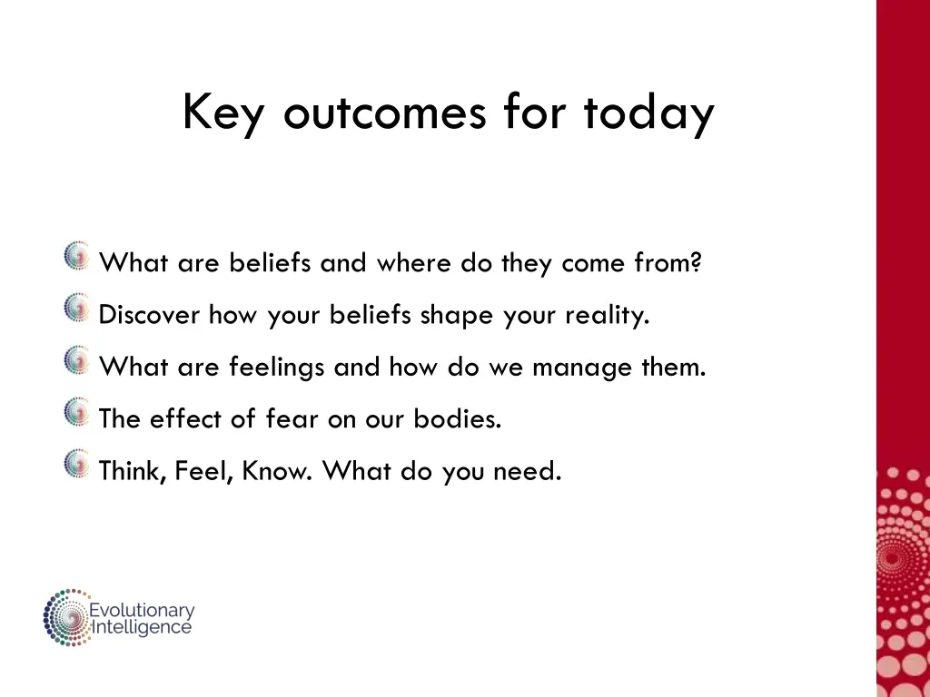 key outcomes for today