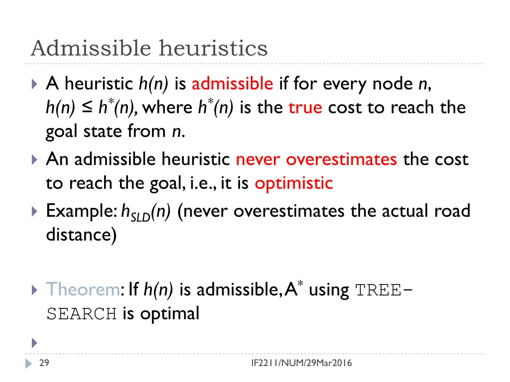 admissible heuristics