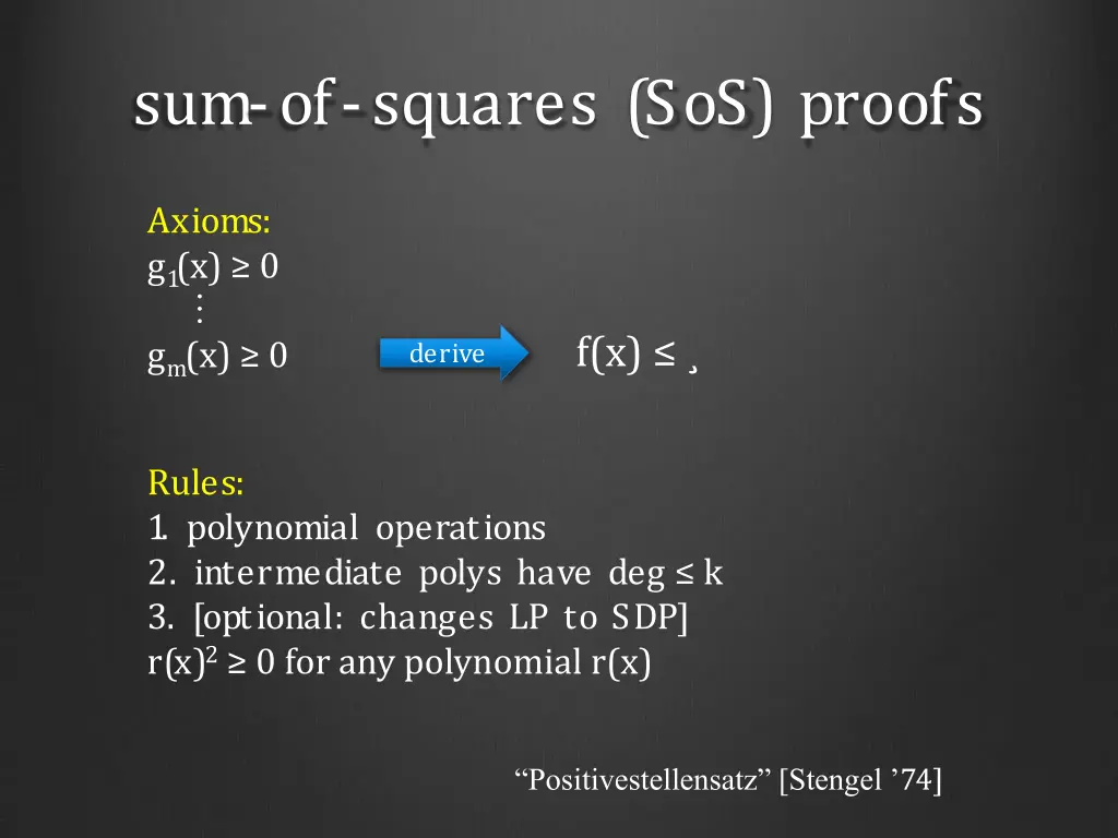 sum of squares sos proofs