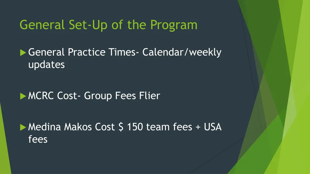 general set up of the program