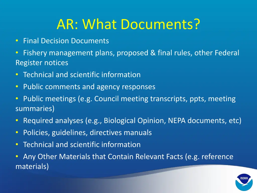 ar what documents final decision documents