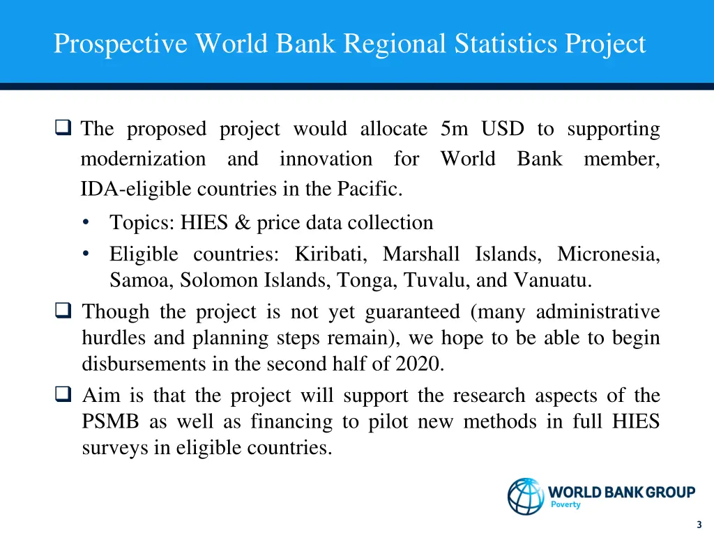 prospective world bank regional statistics project
