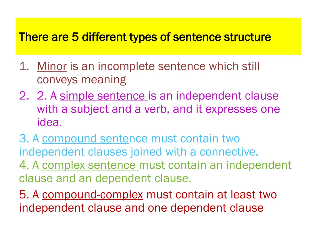 there are 5 different types of sentence structure