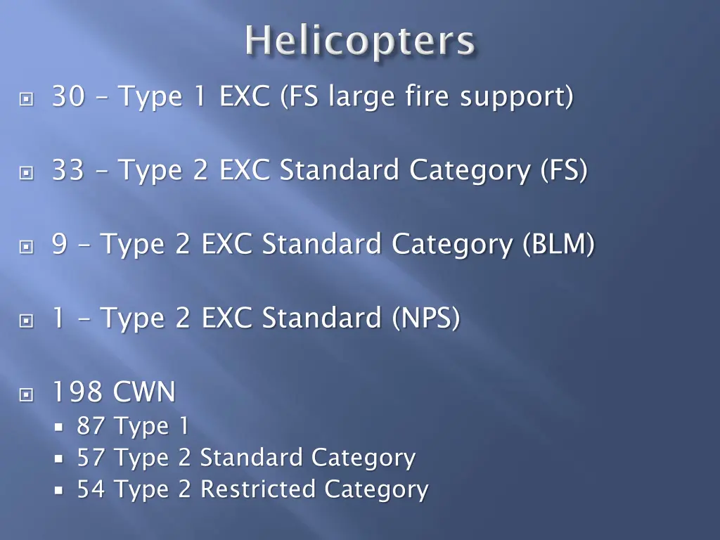 30 type 1 exc fs large fire support