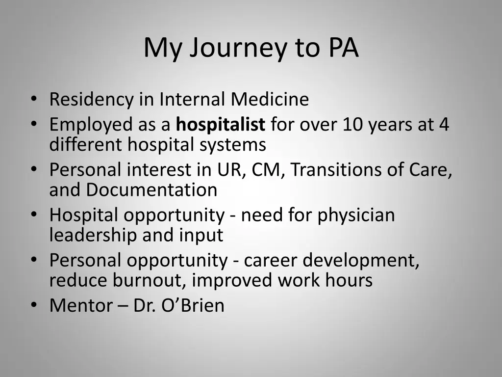 my journey to pa