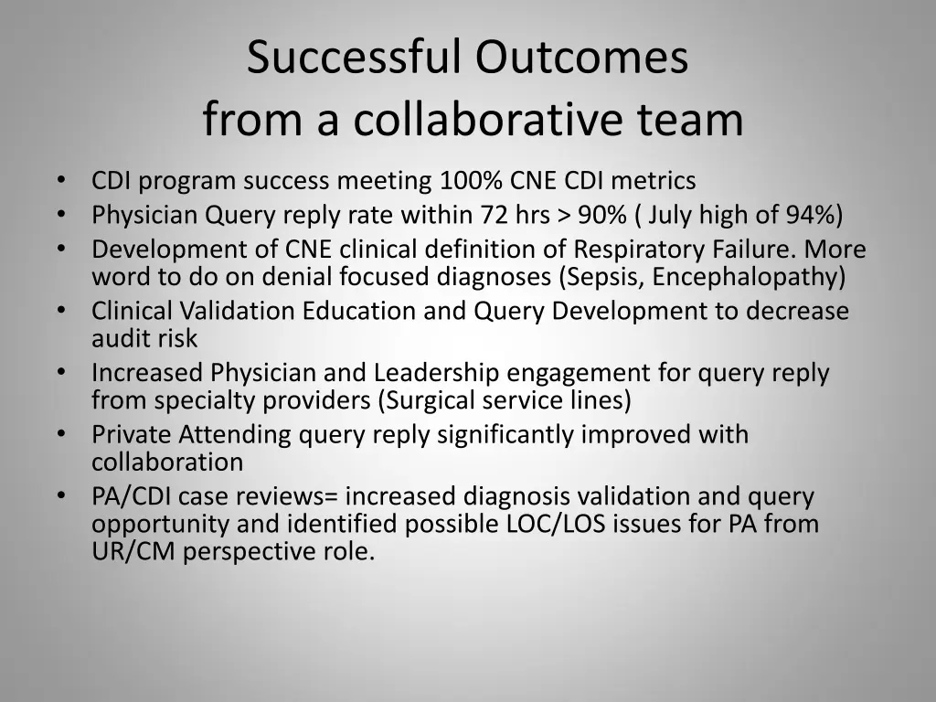 successful outcomes from a collaborative team