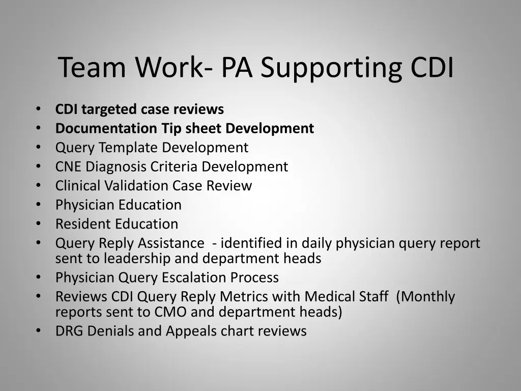 team work pa supporting cdi