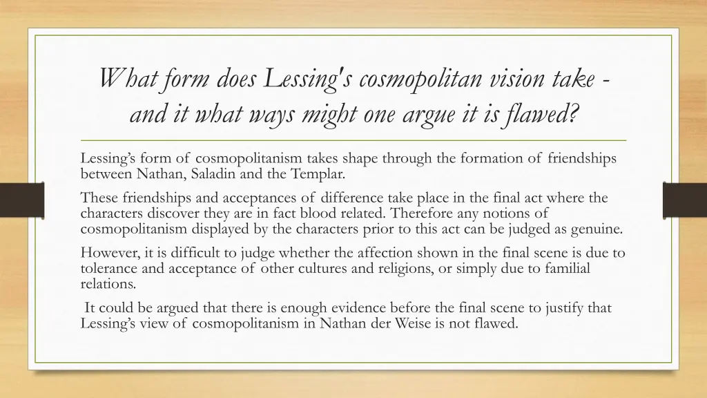 what form does lessing s cosmopolitan vision take 1