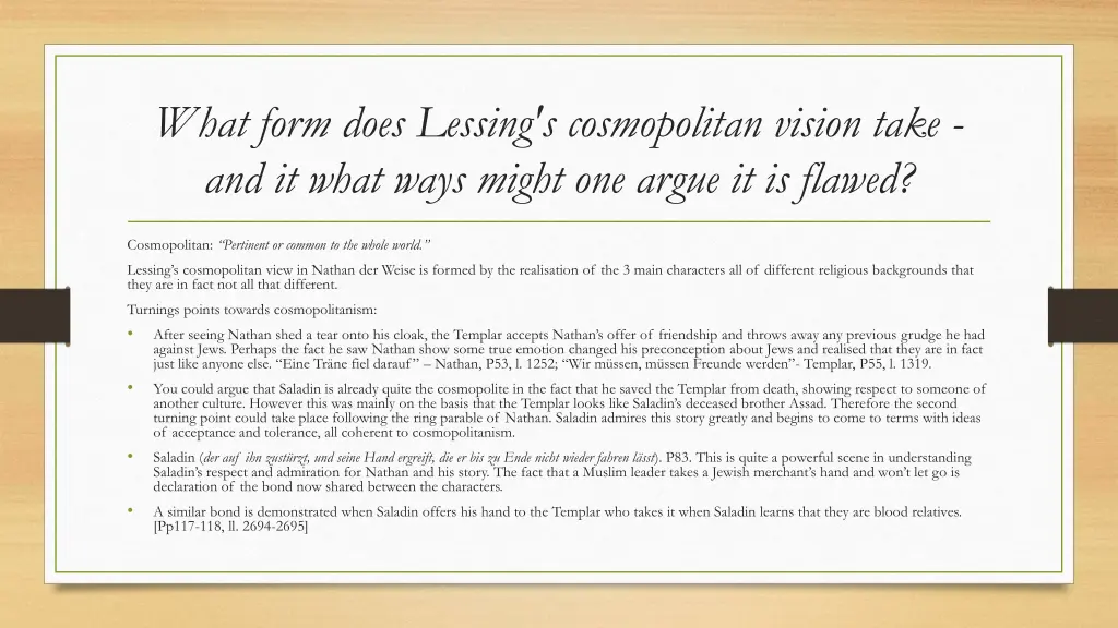 what form does lessing s cosmopolitan vision take