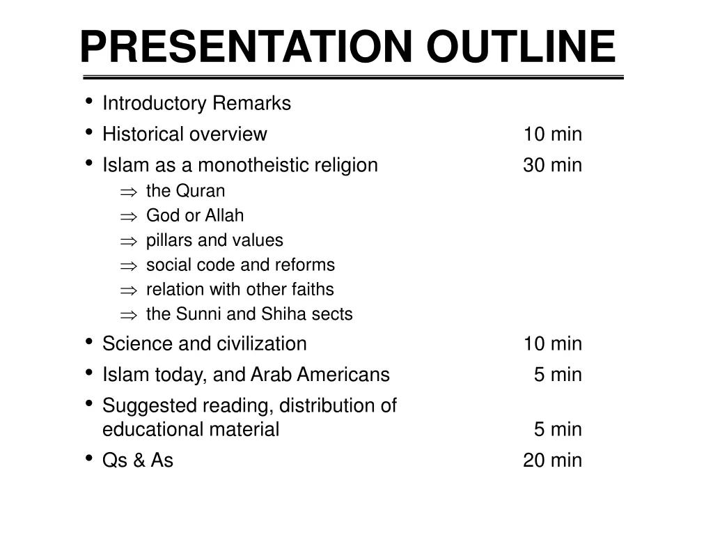 presentation outline