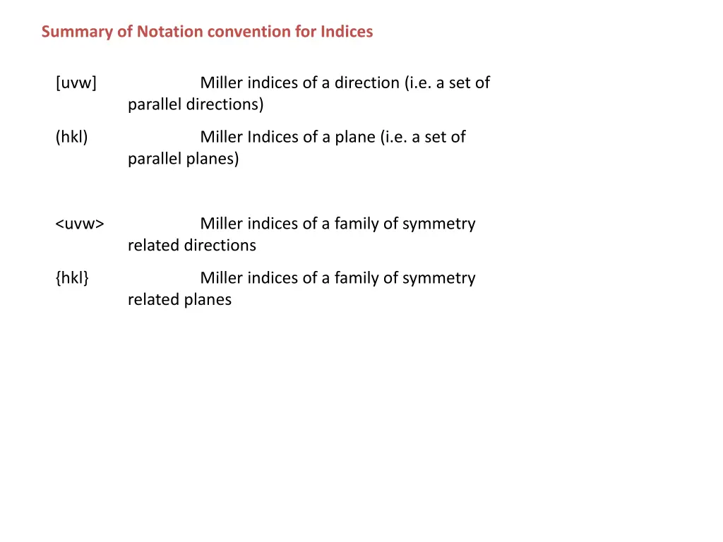 summary of notation convention for indices