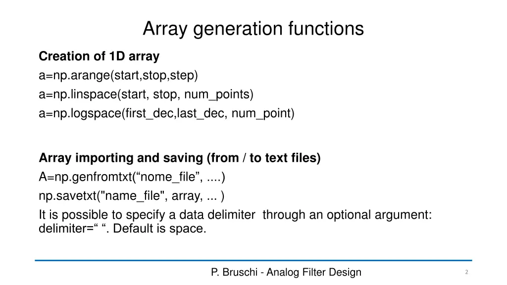 array generation functions