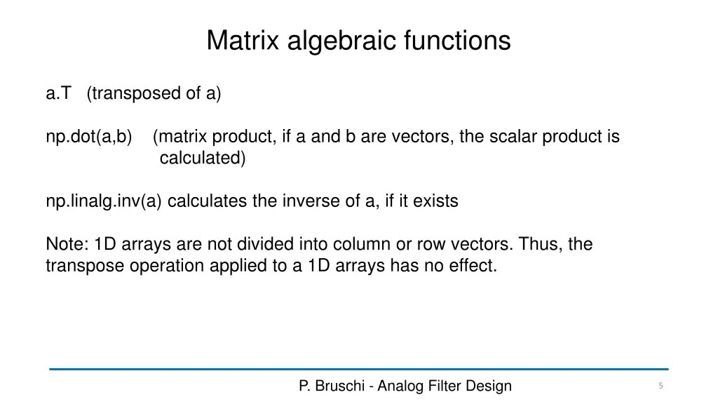 matrix algebraic functions