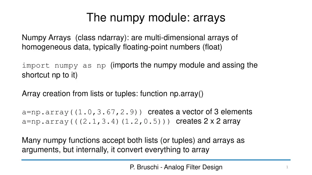 the numpy module arrays