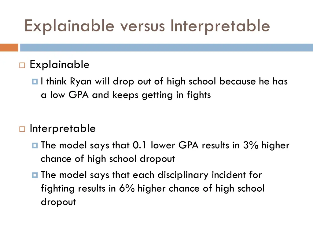 explainable versus interpretable