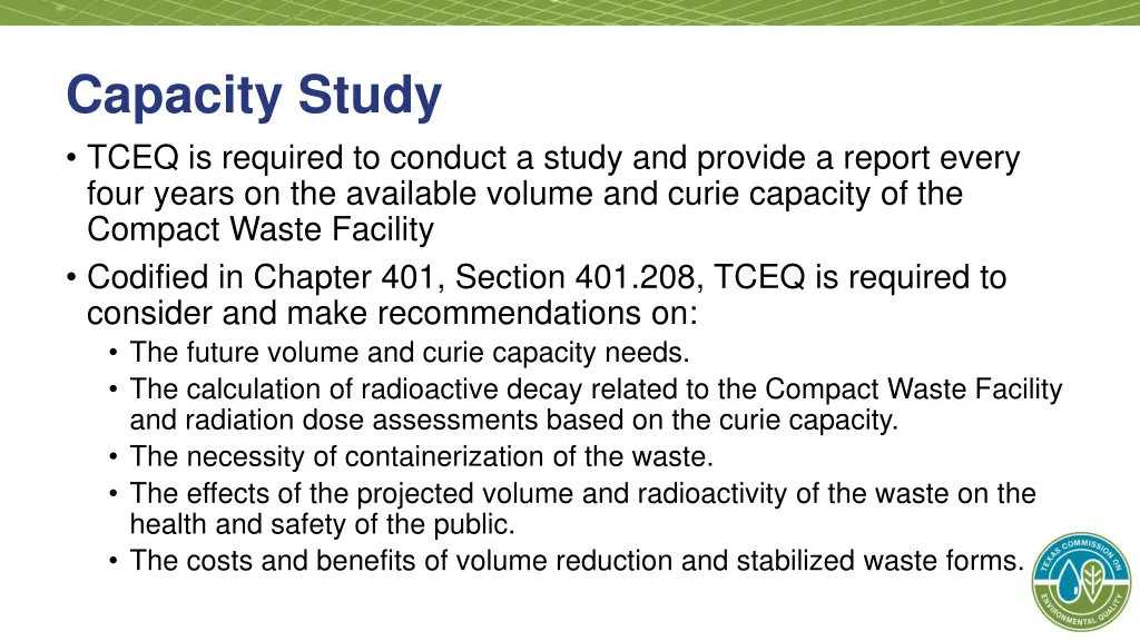 capacity study tceq is required to conduct