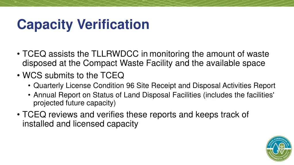 capacity verification