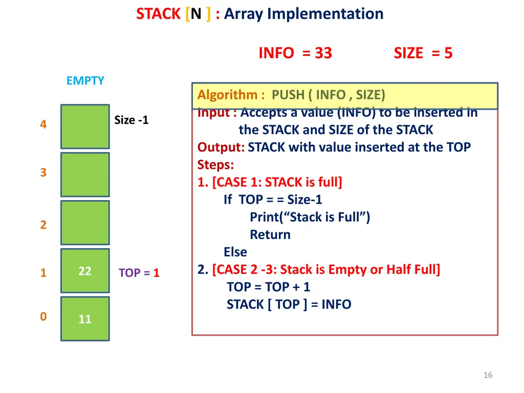 stack n array implementation 10