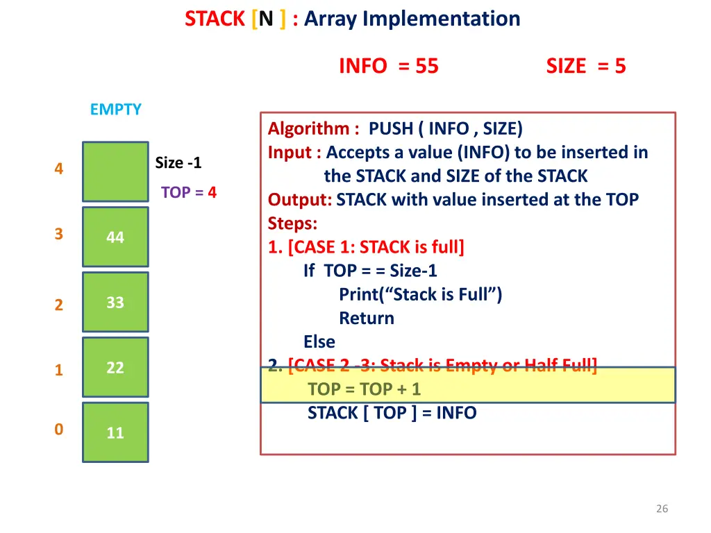 stack n array implementation 20
