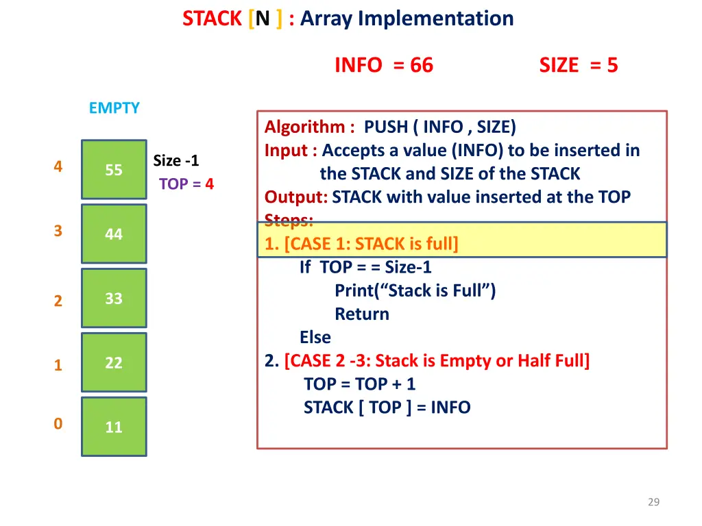 stack n array implementation 23