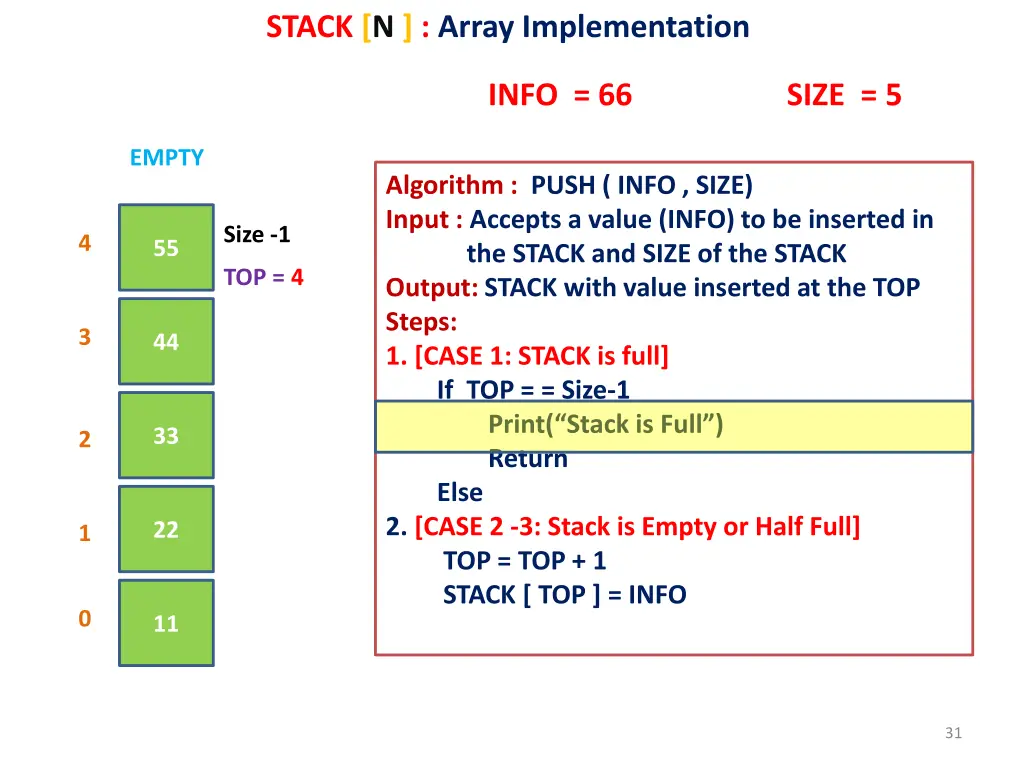 stack n array implementation 25