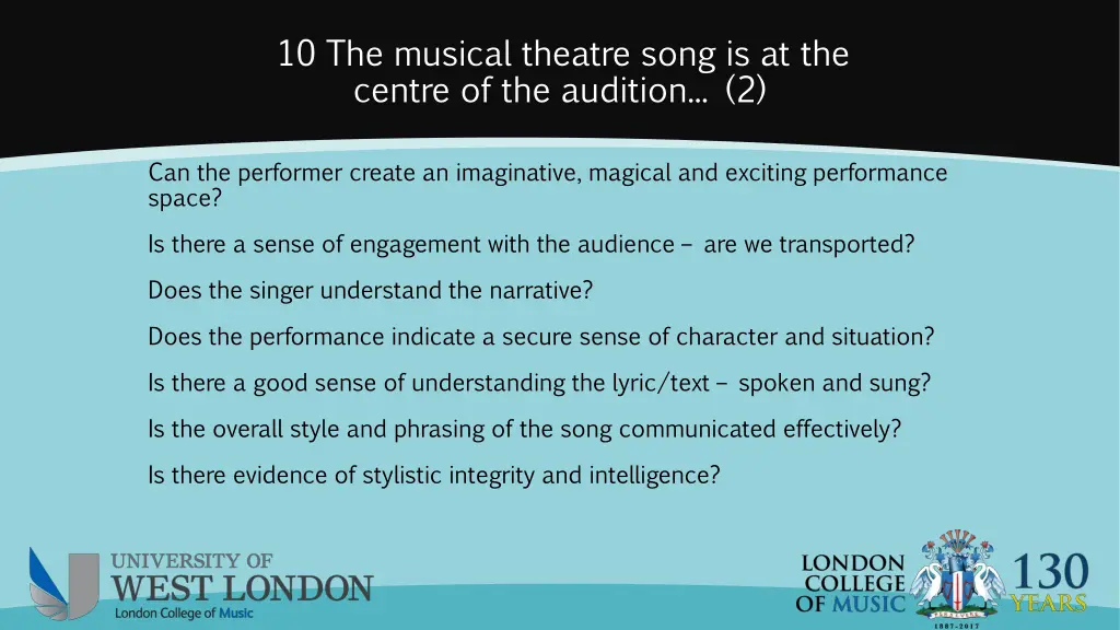 10 the musical theatre song is at the centre