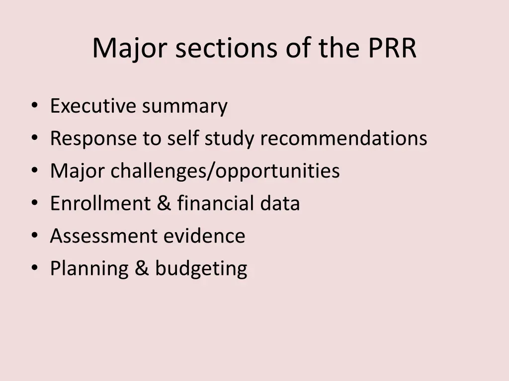 major sections of the prr