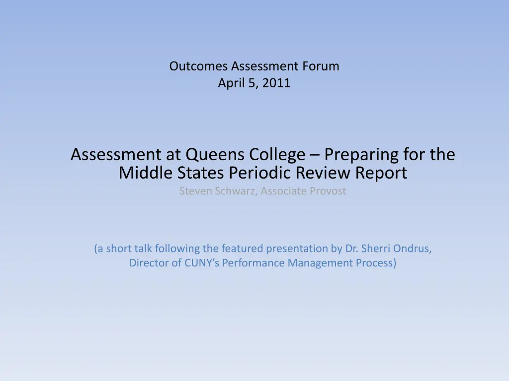outcomes assessment forum april 5 2011