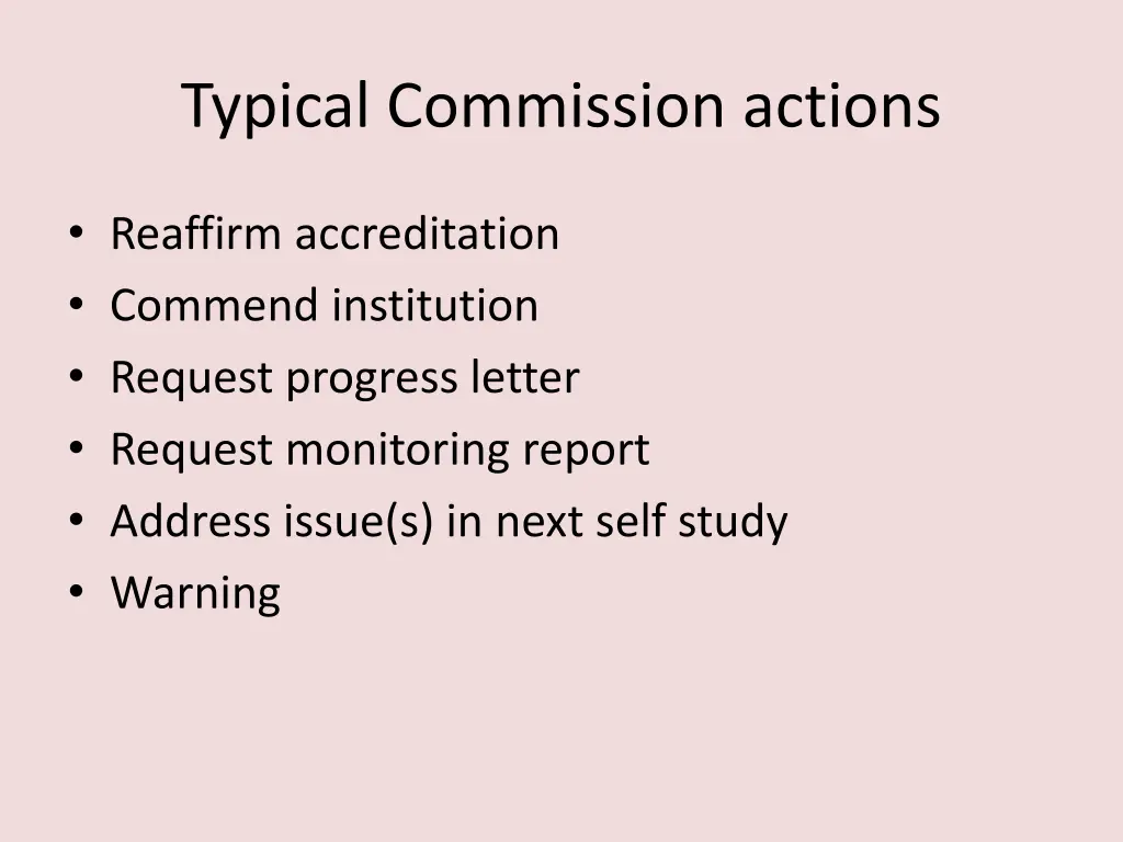 typical commission actions