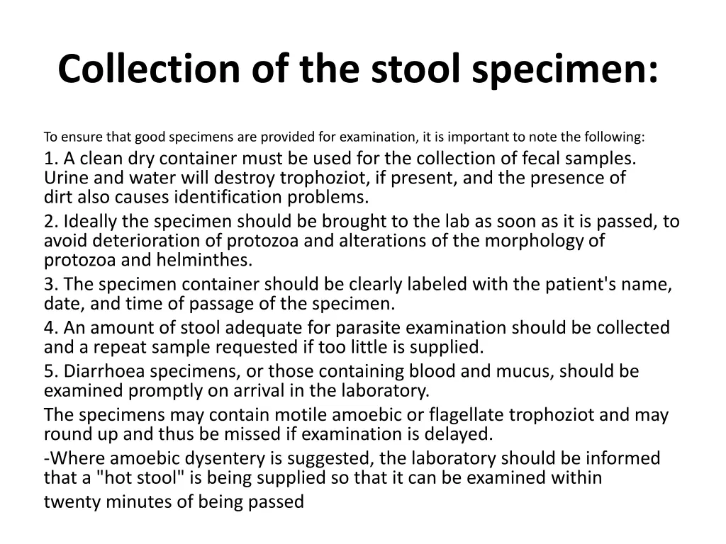 collection of the stool specimen