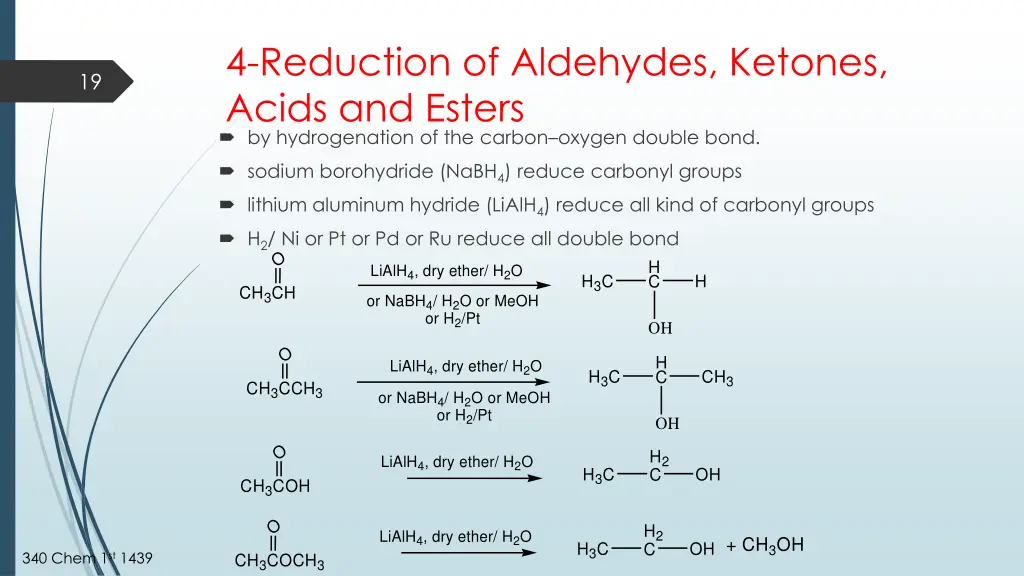 4 reduction of aldehydes ketones acids and esters