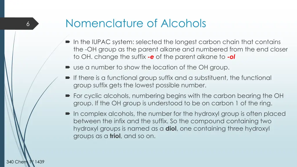 nomenclature of alcohols