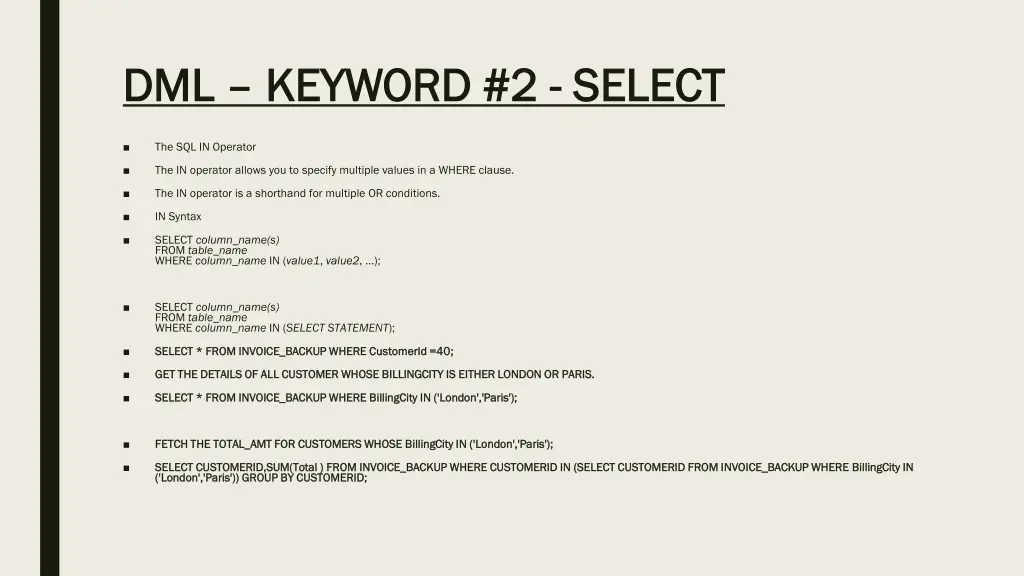 dml dml keyword 2 keyword 2 select 2