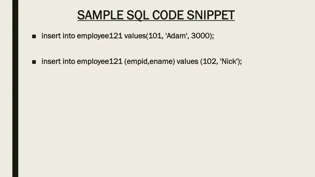 sample sql code snippet sample sql code snippet