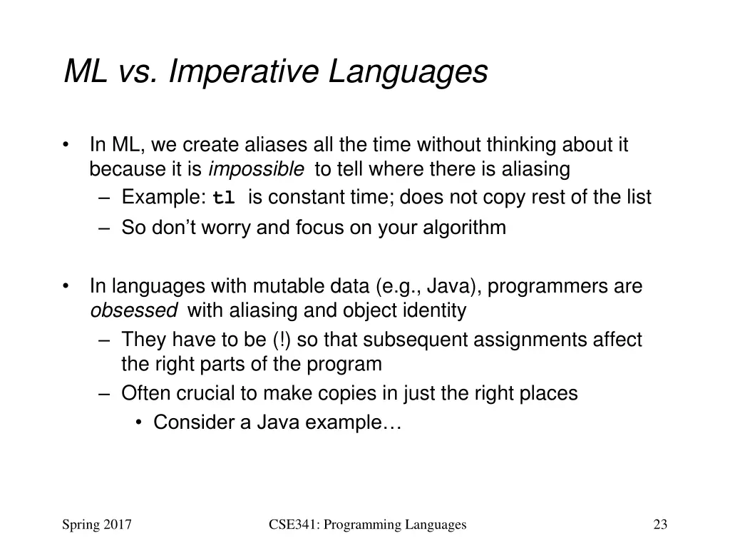 ml vs imperative languages