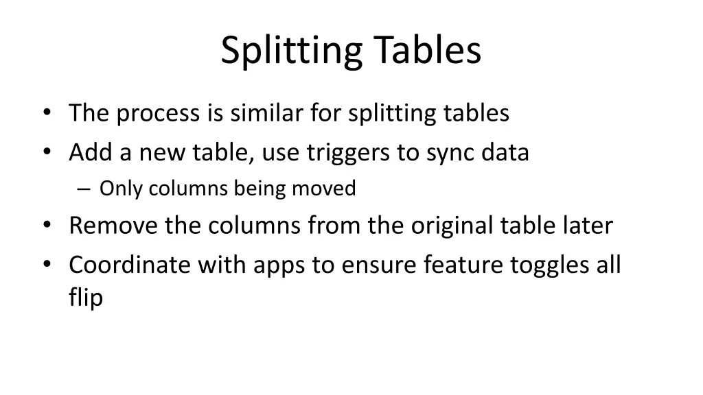 splitting tables