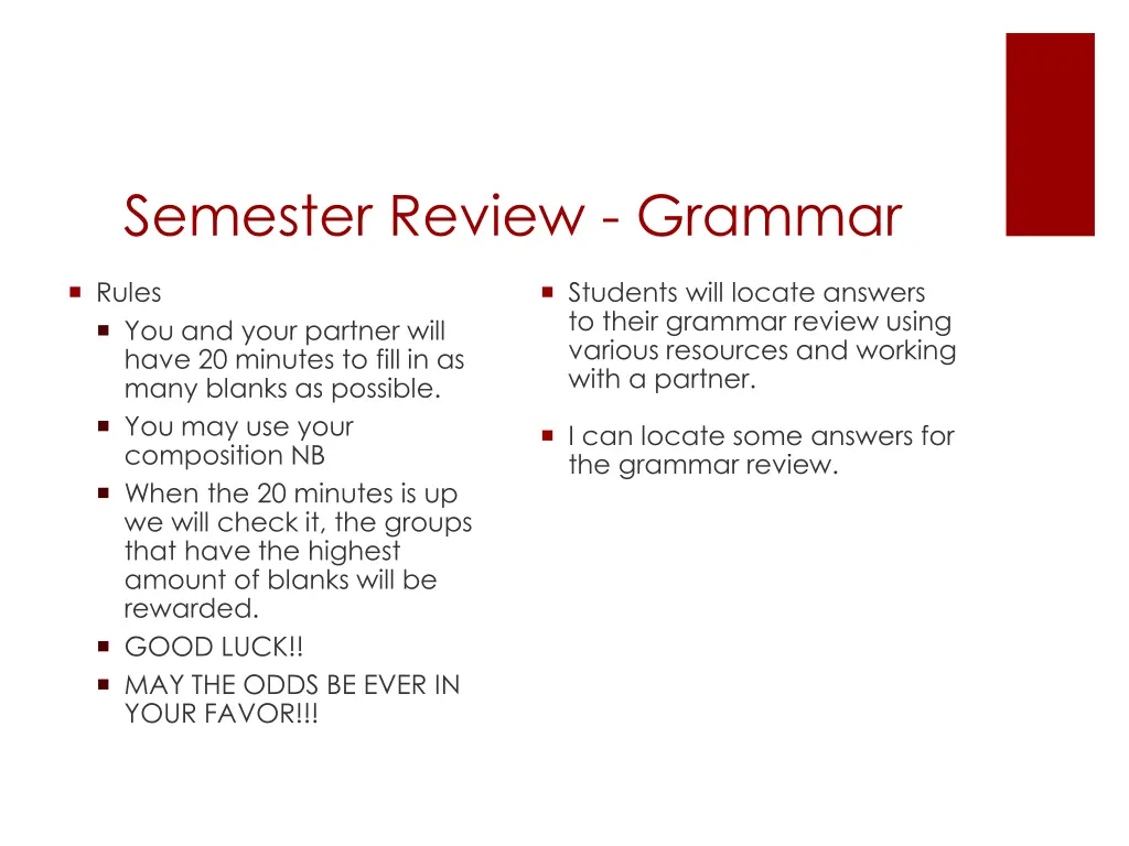 semester review grammar