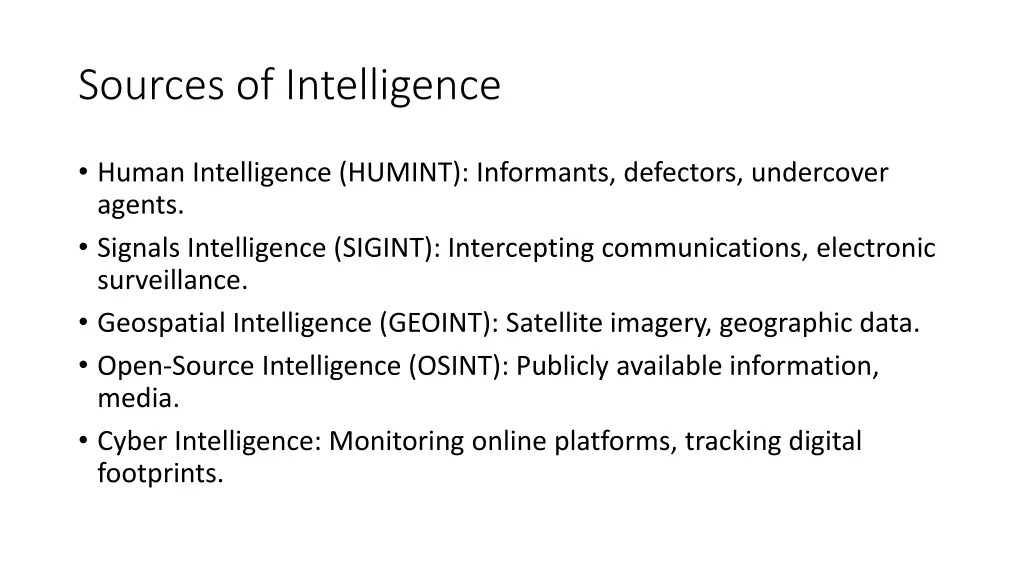 sources of intelligence