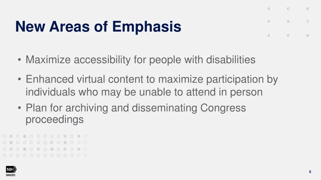 new areas of emphasis