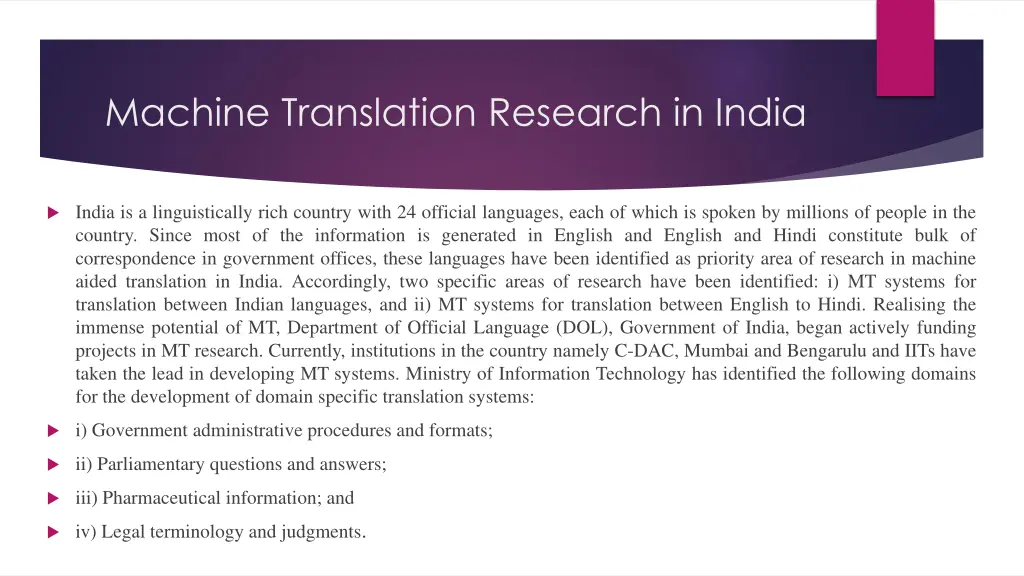machine translation research in india