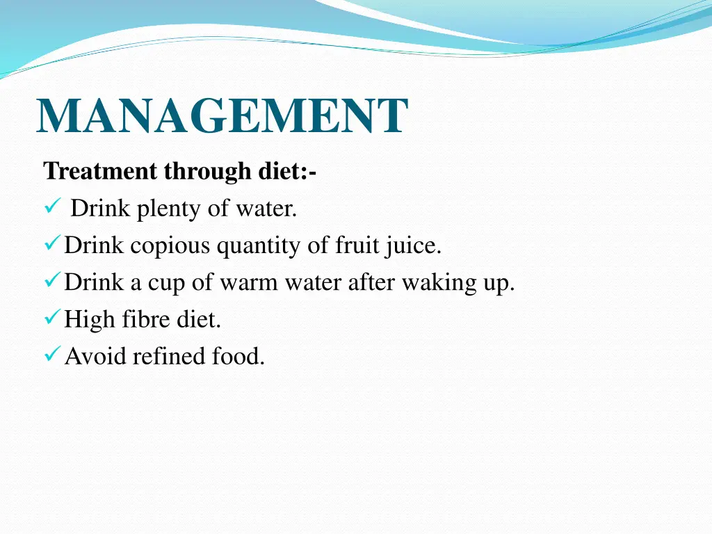 management treatment through diet drink plenty