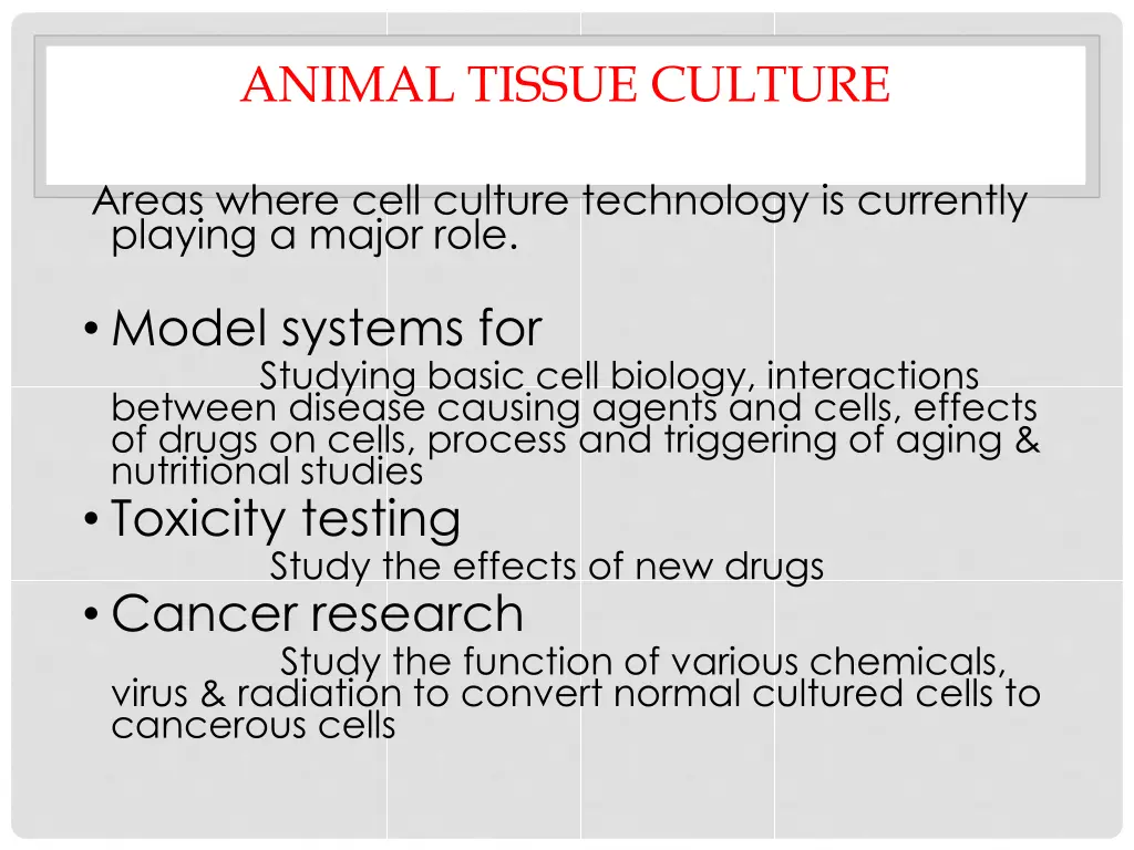 animal tissue culture why is cell culture used