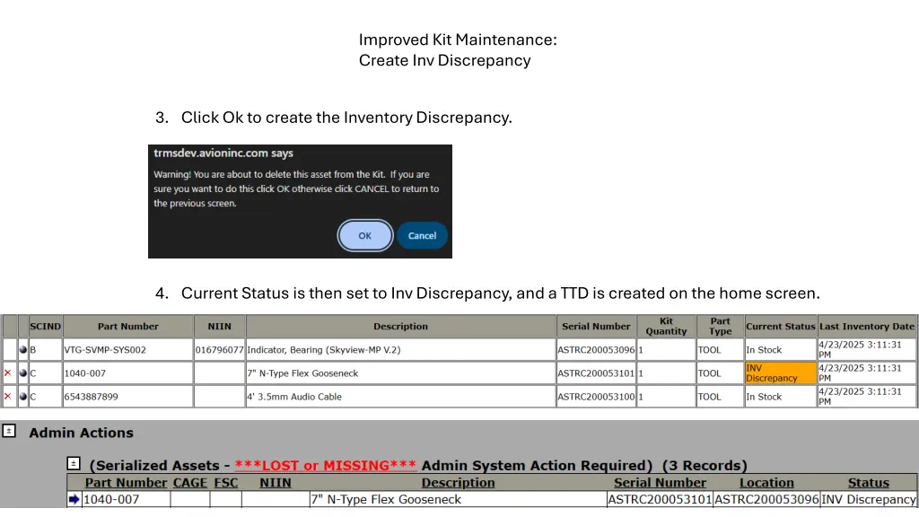 improved kit maintenance create inv discrepancy 1