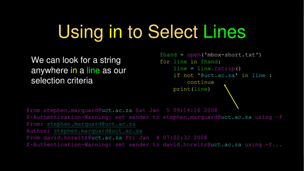 using in to select lines