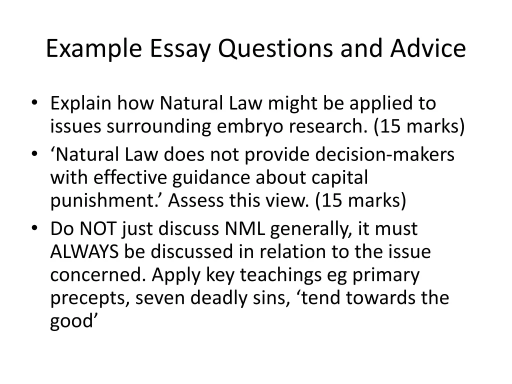 example essay questions and advice