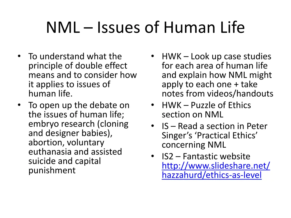 nml issues of human life