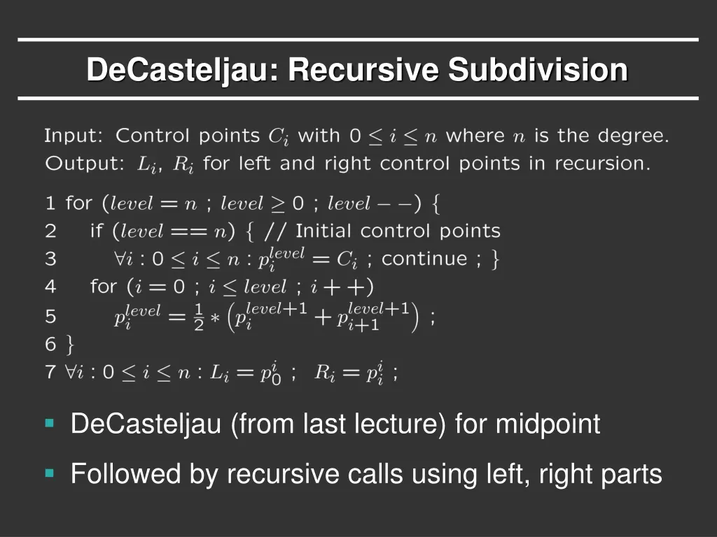 decasteljau recursive subdivision